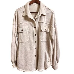 POL Stylish Cream Oatmeal Button-Up Normcore Shirt Jacket Shacket Oversized M